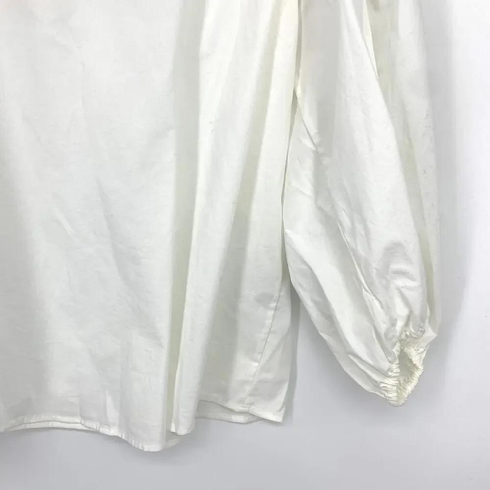 Banana Republic Puff Sleeve Popover Blouse Womens Sz Medium Tall White